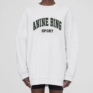 Anine Bing Sport Tyler Oversized Sweatshirt in Heather Grey Logo Patch